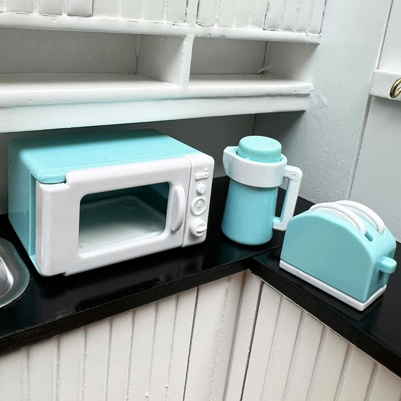 

1 Set 1/12 Scale Dollhouse Bread Machine Microwave Oven kettle Miniature Cute Decorations Toaster Dollhouse Mini Accessories