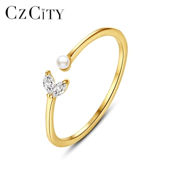CZCITY-귀여운 물고기 꼬리 14k 골드 도금 얇은 밴드 반지, 925 스털링 실버 영원한 사랑 패션 액세서리 크리스마스 선물