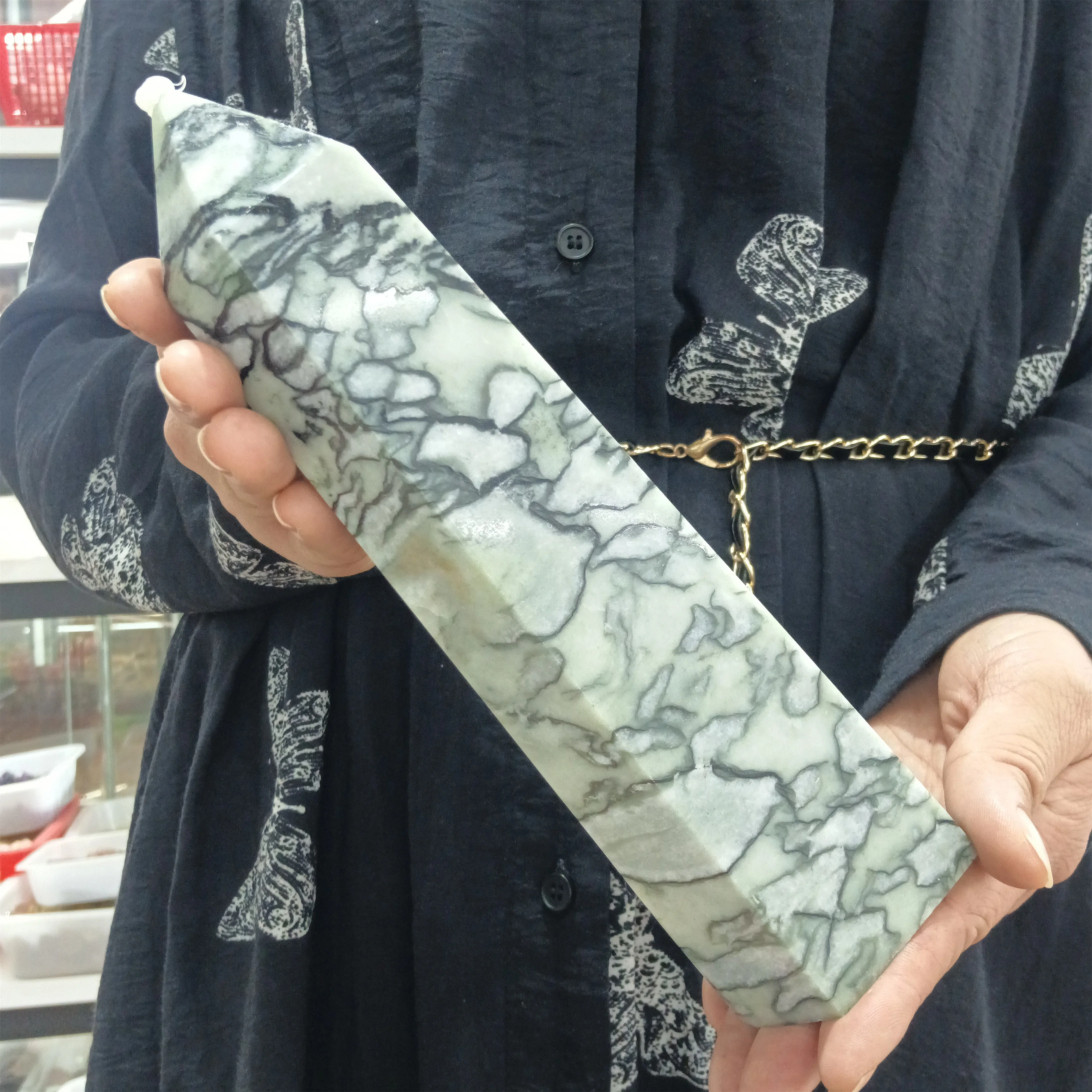 

Natural Green Network Stone Pillar Crystal Energy Ore Home Office Decoration Craft Gifts Mineral Reiki Healing