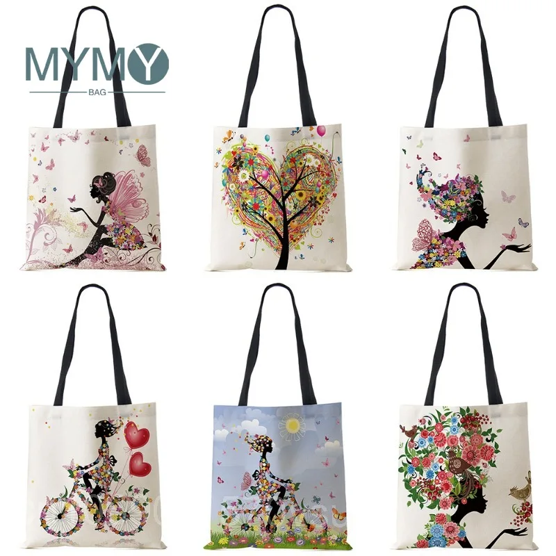 

Wishing Girl Print Shoulder Bags Eco Reusable Duplex Printing Shopping Bag Women Large Tote Bags Girls Fashion Handbag Custom Ok