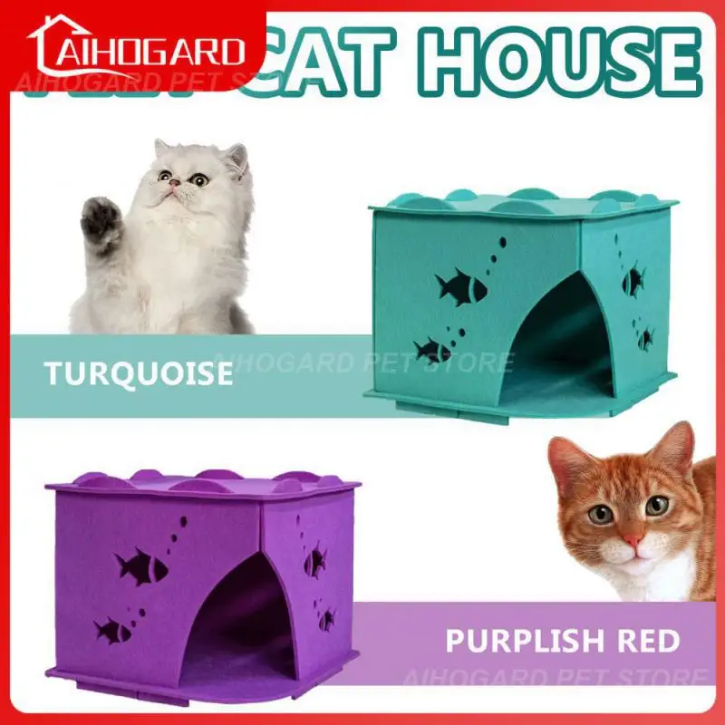 

Складной домик для кошек, фетровая половинчатая вентилируемая палатка для домашних животных, моющийся коврик для домашних животных, коврик для кошек, синие фиолетовые товары для кошек