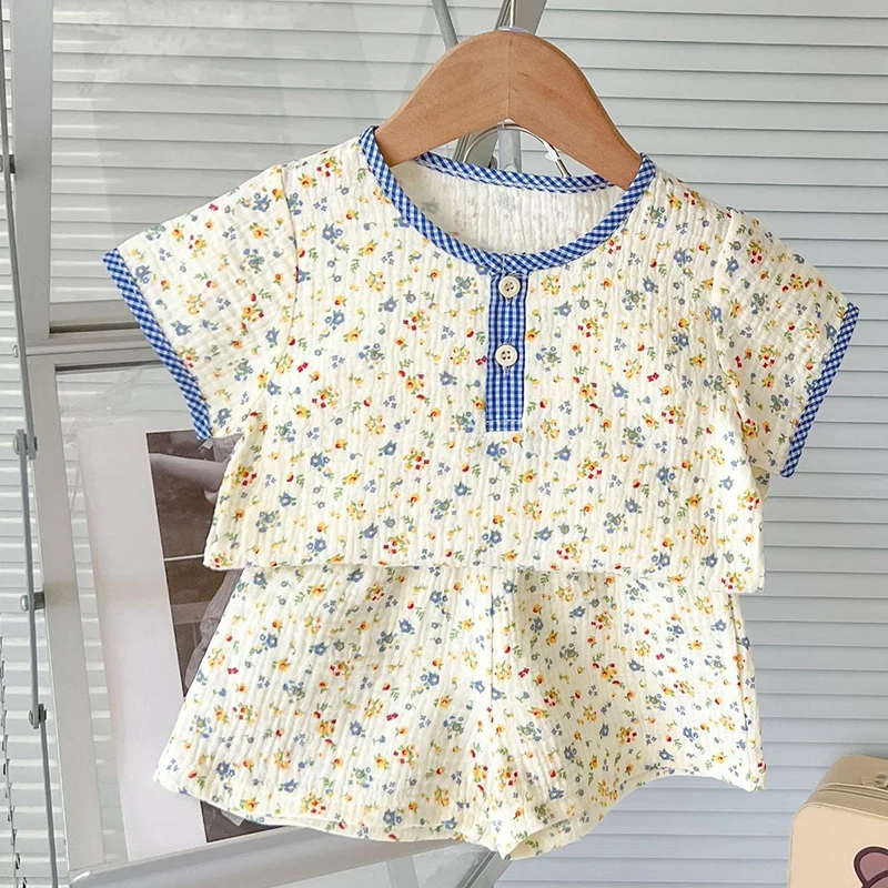 

Summer Children Clothes Newborn Baby Clothing Set Short Sleeve Cotton Printed T-shirt+Shorts Infant Baby Girls Clothing Set