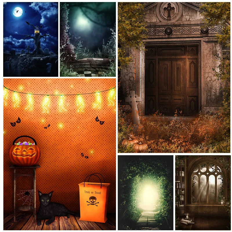 

Vinyl Halloween Backdrop Pumpkin Castle Forest Moon Tombstone Baby Photography Background For Photo Studio Props NG-04