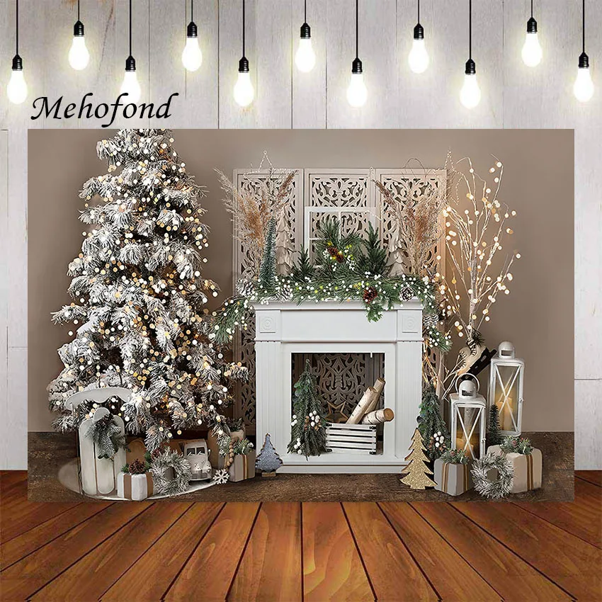 

Mehofond Photography Background Christmas Fireplace Glitter Xmas Tree Holiday Party Kids Portrait Decor Backdrop Photo Studio
