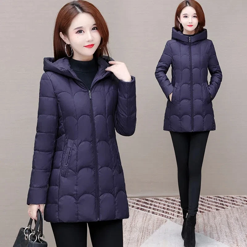 Новинка женский модный тонкий и свободный пуховик средней длины на утином пуху с