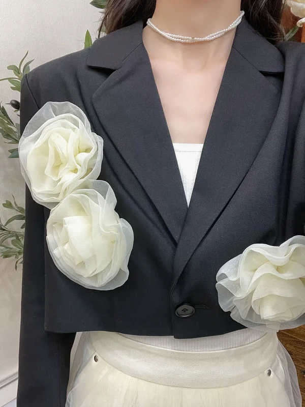 Spring Clothes for Women 2022 Fashion Short Suit Jacket Stereo Flower Splicing Single Button Suit Coats Black Women Blazer