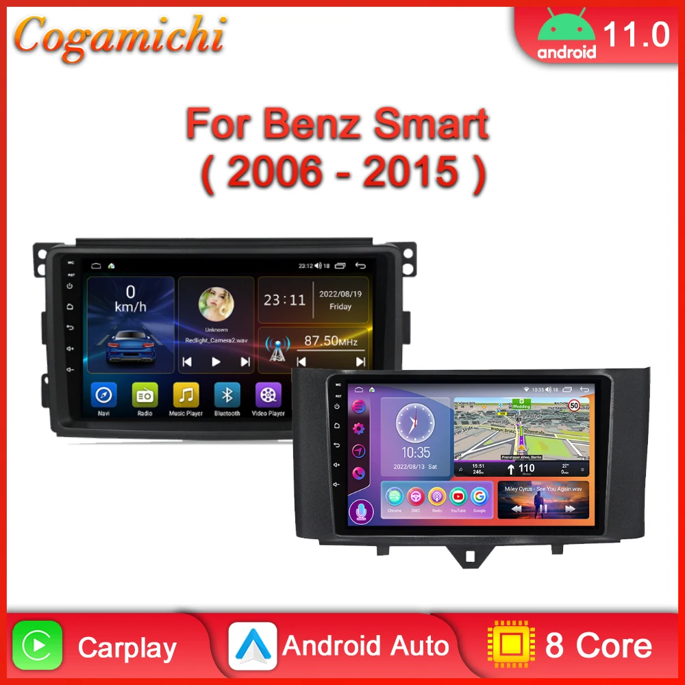 For Mercedes Benz Smart Fortwo 2006 2007 2008 2009 2011-2015 Car Radio Multimedia Player Android 2 Din Carplay Navigation GPS 8G