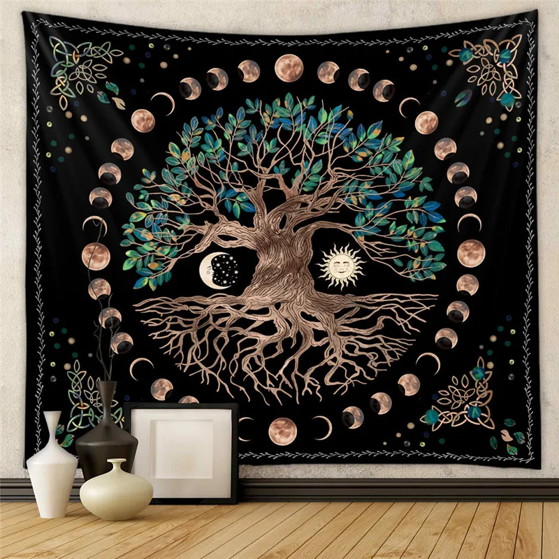 

Mysterious Tree of Life Mushroom Forest Tapestry Wall Hanging Fairy Tale Bohemian Psychedelic Home Dormitory Dream Decor Sun