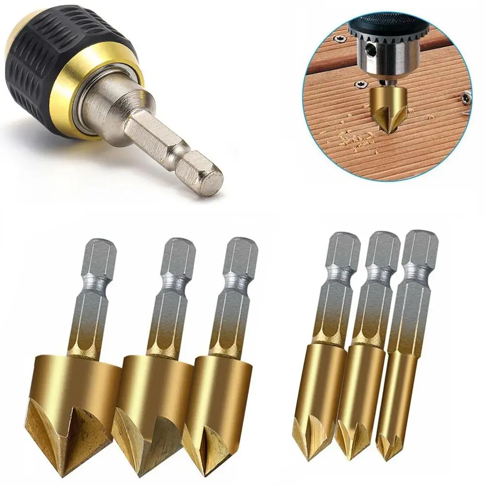 

6PCS 6-19mm Countersink Boring Drill Bit Set For Wood Metal Quick Change Drill Bit Tool Chamfer Drill Quick Adapter Connector