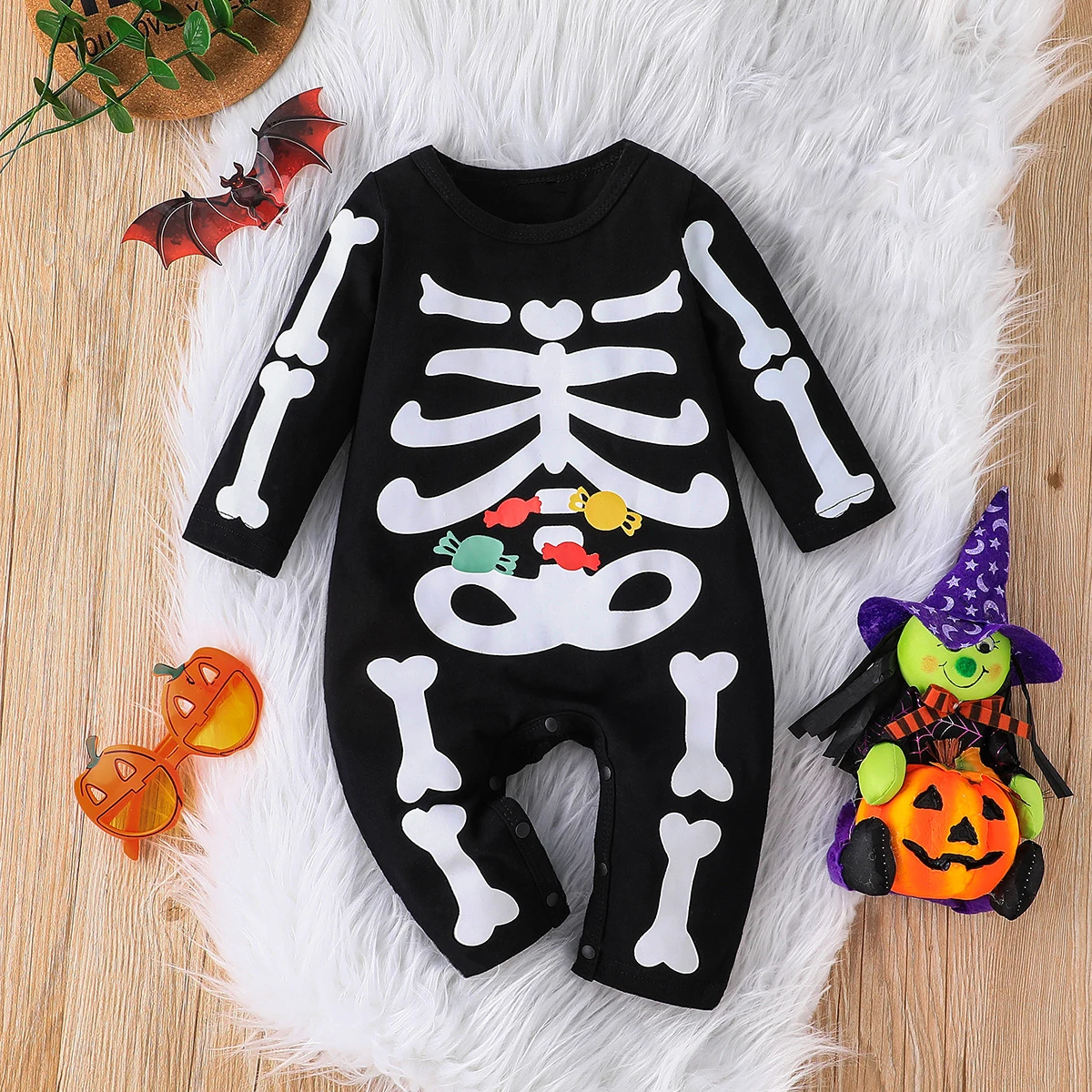 

New Halloween Costume Baby Boys and Girls Jumpsuit Toddler Boys and Girls Hooded Long Sleeve Printed Christmas Role Play