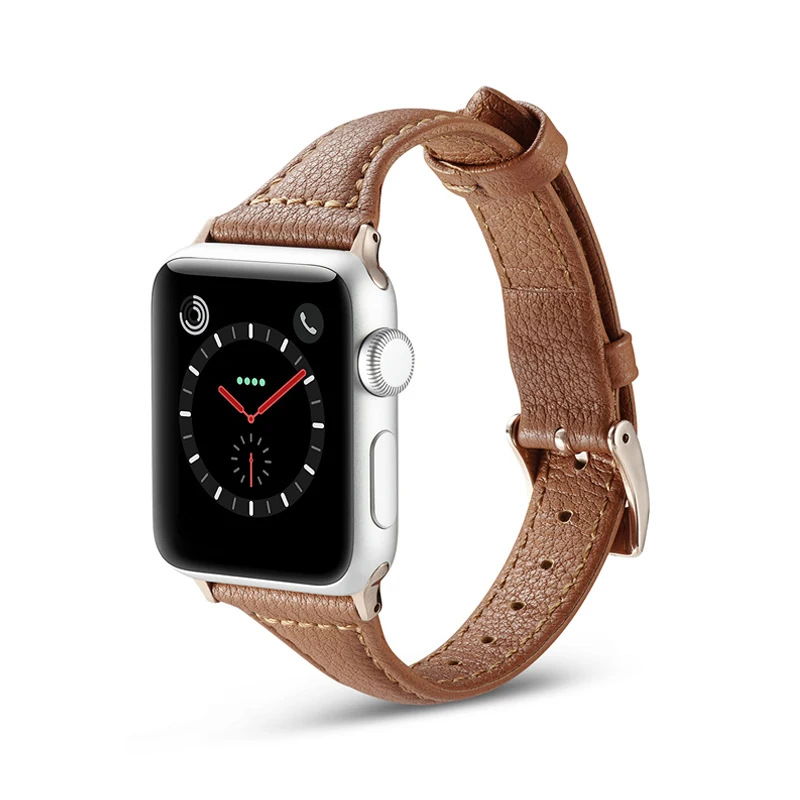 Slim Thin strap for apple watch band 45mm 41mm 44mm 40mm 42mm 38mm iwatch series 7 6/5/4/3/SE Genuine Leather bracelet Wristbelt