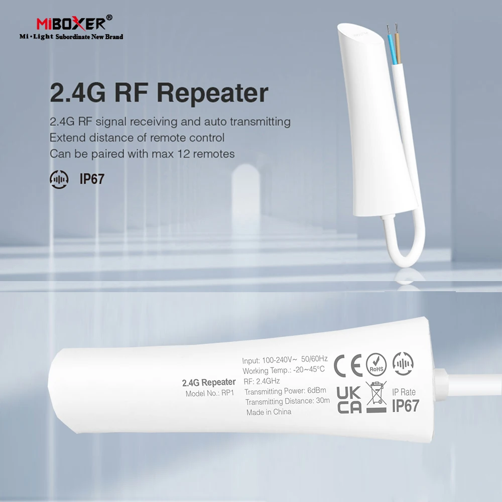 2.4G RF Repeater RP1 Waterproof IP67 Compatible Miboxer 2.4G Remote Series For Outdoor Lights AC110-240v