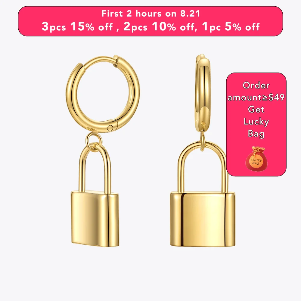 

ENFASHION Hanging Lock Drop Earrings For Women Stainless Steel Goth Fashion Jewelry Gold Color Earring Gift Pendientes E211264