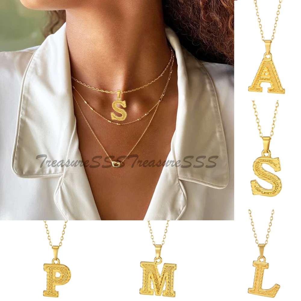 

Women's 26 Initial Letter Stainless Steel Necklaces Korean Style A-Z Letters Pendant Chain Necklace Aesthetic Jewelry Gifts