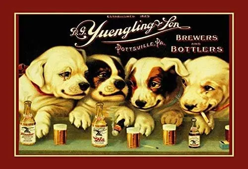 1p Yuengling &amp Son Ale and Beer Dogs Винтажный вид Пользовательские металлические знаки 12 x 16 -