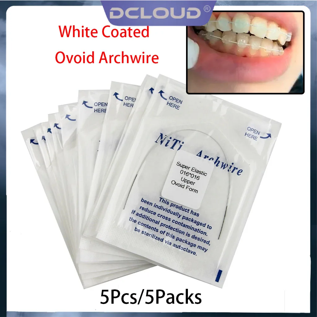 

5Packs Dental Orthodontic White Color Coated Arch Wire Niti Invisible Archwire Super Elastic Ovoid Round/Rectangular Upper/Lower