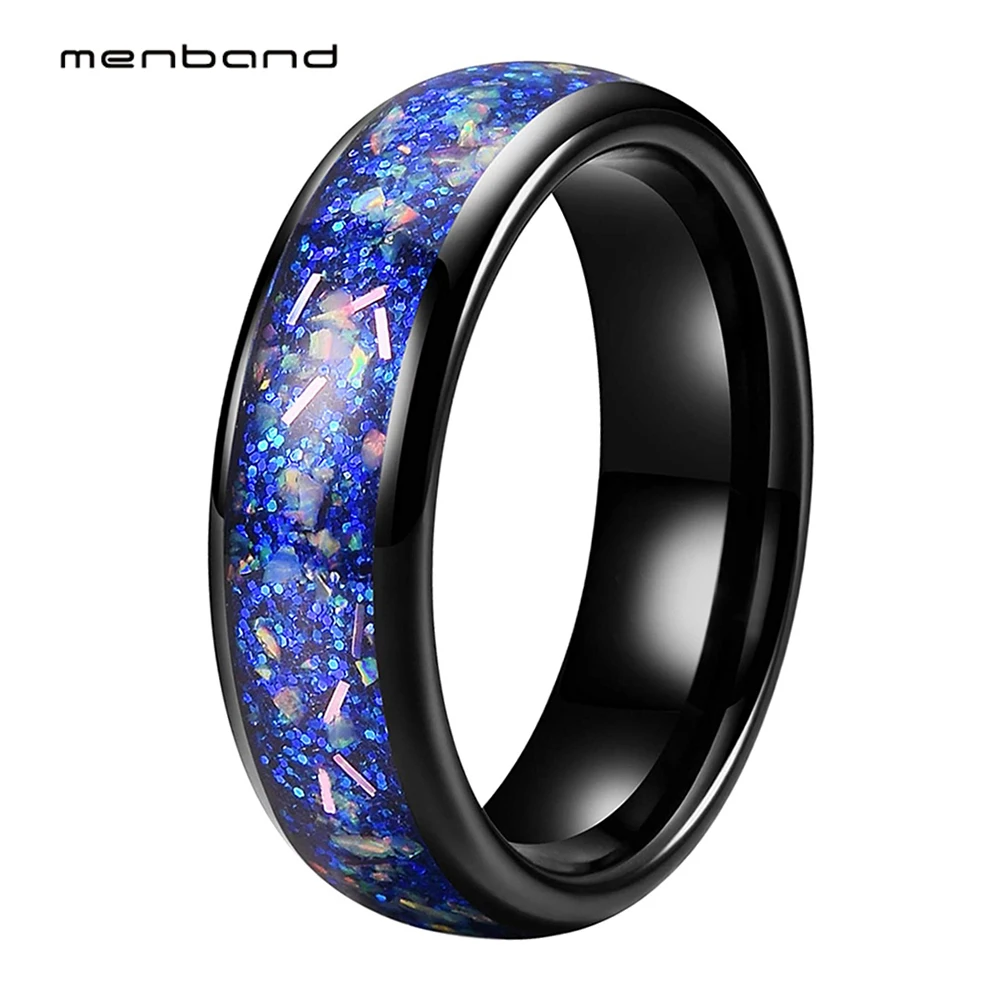 

4mm 6mm Colorful Opal Ring Women Men Tungsten Engagement Wedding Band Domed Polished Jewelry Comfort Fit