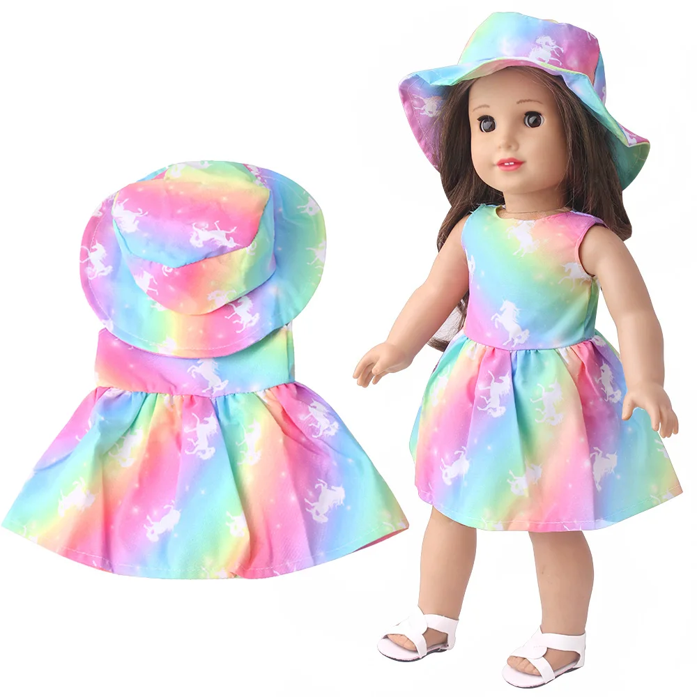 

18 Inch Girl Doll Cartoon Dress Doll Clothes Colorful Unicorn Purple Sequin Gauze Skirt Fit for 43cm Doll OG Girl Doll Gift Toys