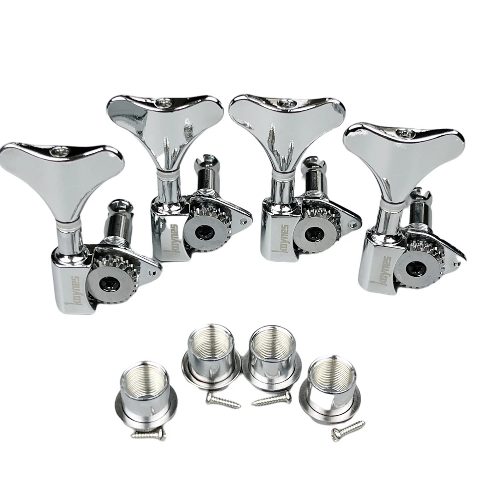 

NEW KAYNES 1:24 Ratio Electric Bass Guitar Machine Heads Tuners Guitar Tuning Key Pegs Open Gear DJ342 Chrome Silver