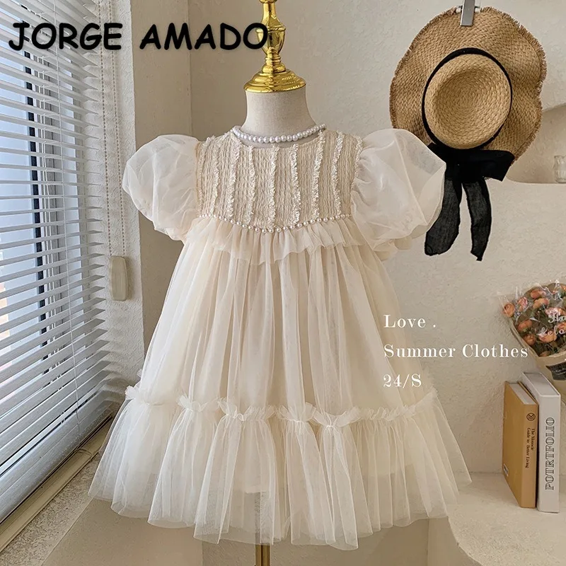 Летнее детское платье в корейском стиле для девочек с короткими рукавами и