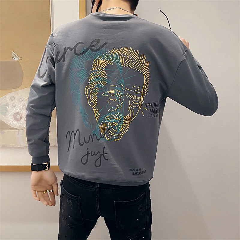 Джемпер мужской с круглым вырезом Приталенный топ пуловер Молодежная модная