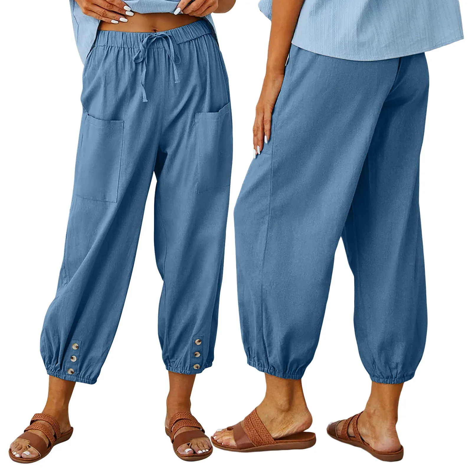 

Женские свободные прямые брюки, модные женские однотонные брюки на завязках с высокой талией и карманами, повседневные брюки