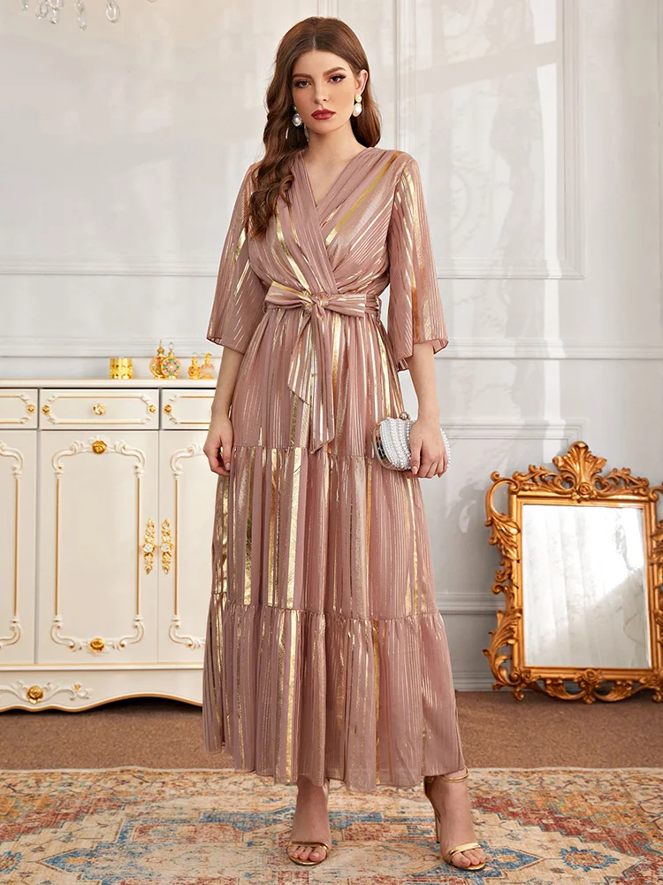 

TOLEEN Women Luxury Elegant Maxi Long Dresses 2022 Summer V Neck Flare Sequin Muslim Turkish Evening Party Festival Robe Vestido