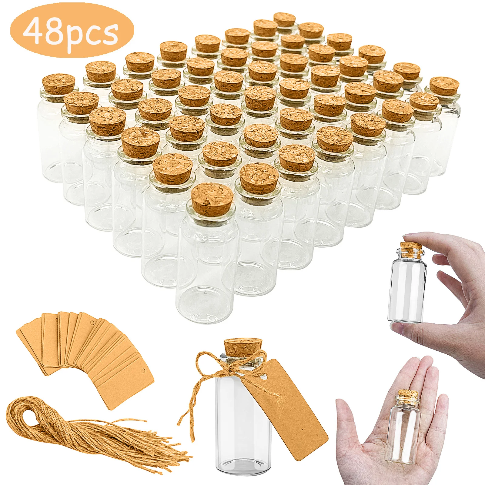 25ML Mini Small Glass Bottles with Cork Stopper Clear Wish Bottle Tiny Glass Bottle Jars Hanging Decoration Wedding Decor Vials
