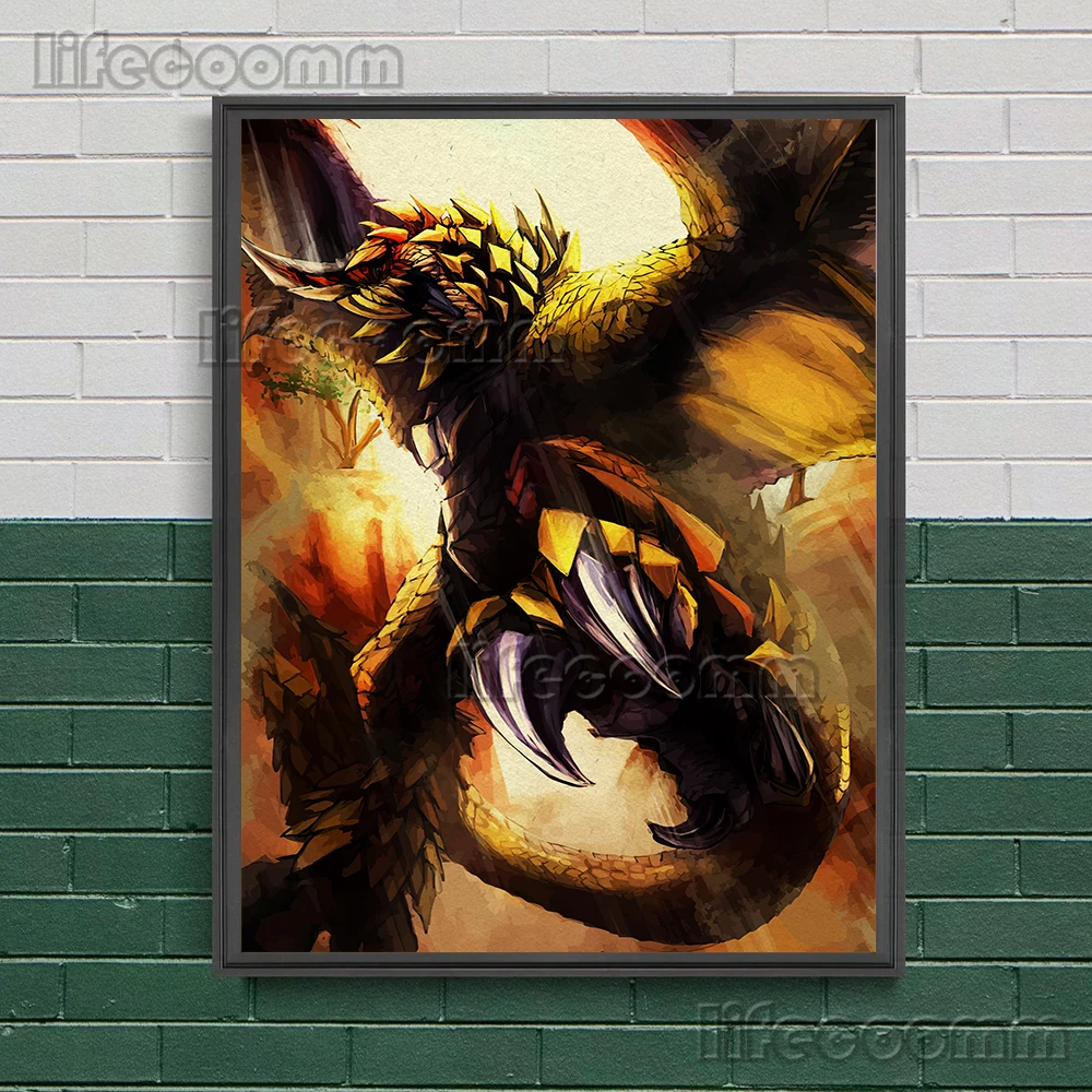 Винтажная настенная Картина на холсте Dragon Monster Hunter огнеупорный гигантский дракон