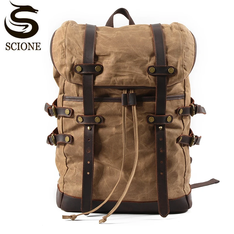 

Retro Travel Shoulder Backpack Canvas Men's Bag School Rucksack Large Capacity Vintage Students Drawstring Laptop Daypack XY911M