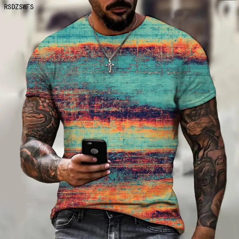 

2021 New Time Retro Style 3d Digital Printing Men's Short Sleeve Men's T-shirt Fashion Top O-neck Ice Silk Cool Streetwear