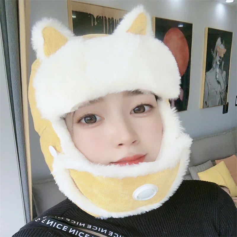 

Cute Women Warm Autumn Earmuffs Thicken Ear-flapped Hat Winter Cold-proof Warm Cotton Hat Cat Ears 2023 Winter Russian Hat 2023
