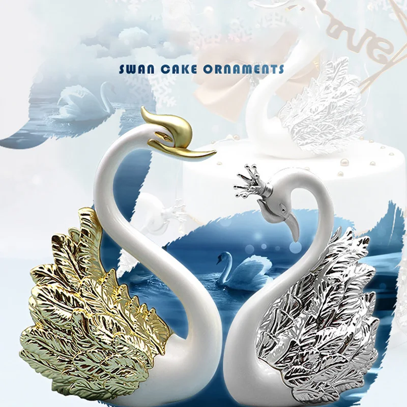 

2 шт., фигурка лебедя для пары, домашний декор, тема любви, статуя торта, Топпер, интерьер автомобиля, гостиной, детской комнаты