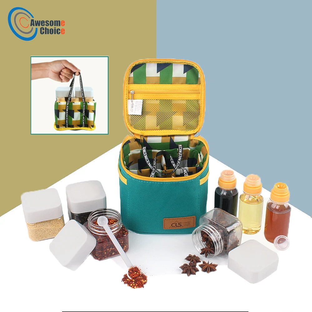 

8pcs Outdoor Camping Tableware Storage Container Seasoning Bottles Cans With A Bag For BBQ Portable Picnic Camp Cooking Supplies