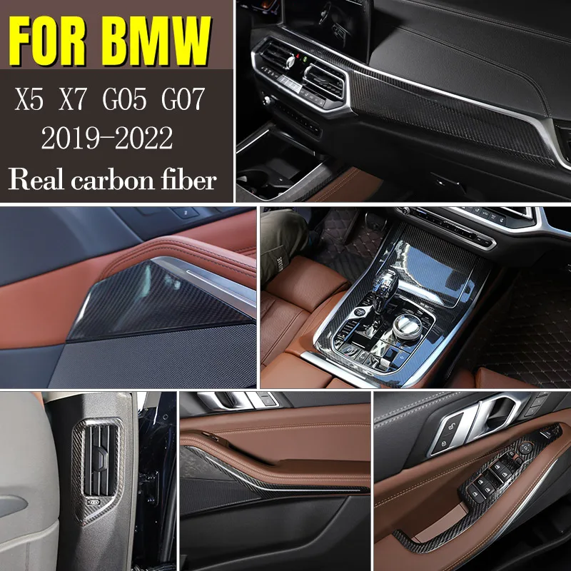 

For BMW X5 X7 G05 G07 2019-2022 Real Carbon Fiber Car Center Control Panel Glass Lift Switch Frame Sticker Car Accessories