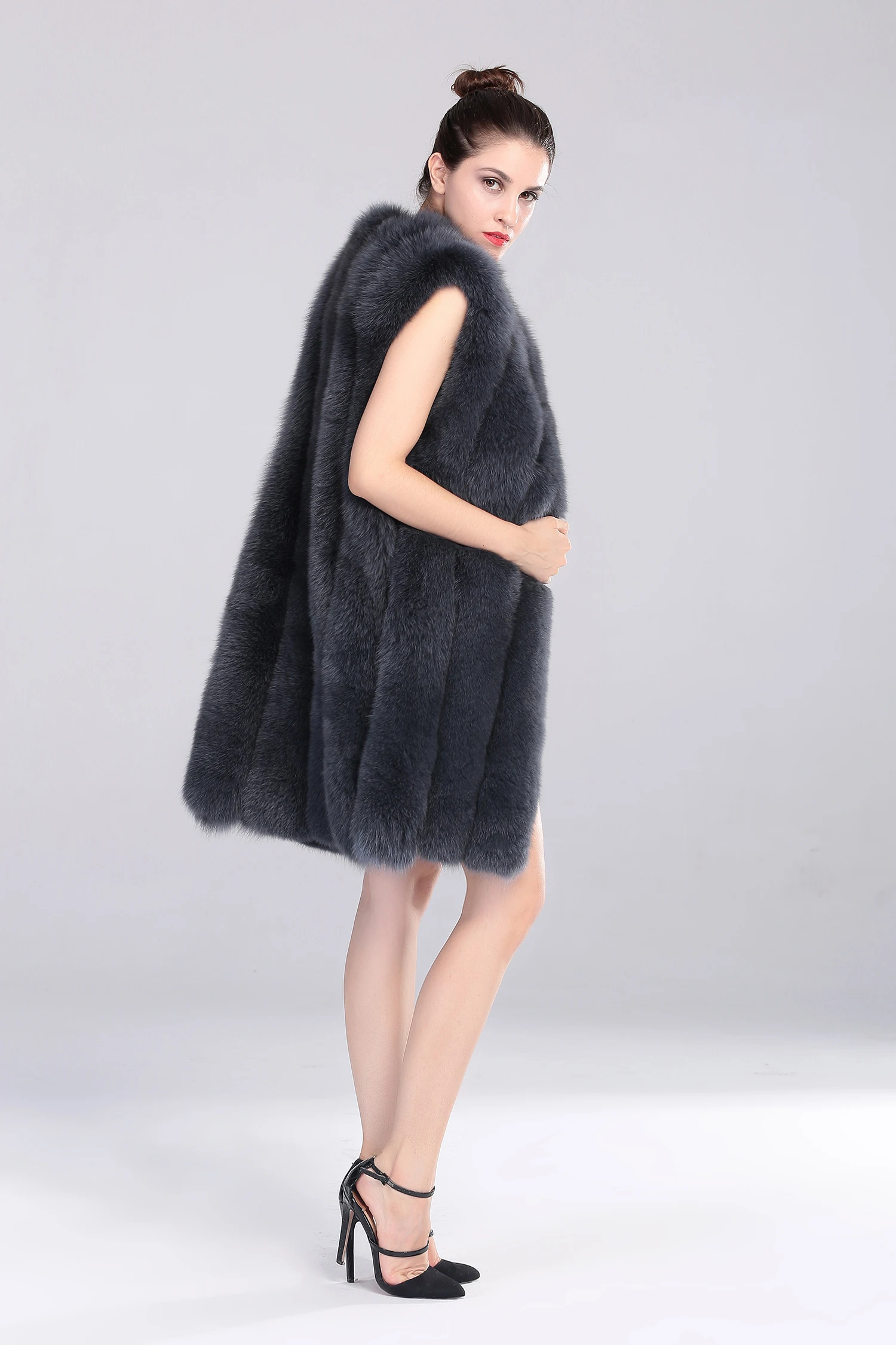 Женские меховые пальто в американском стиле Длинный жилет из натурального