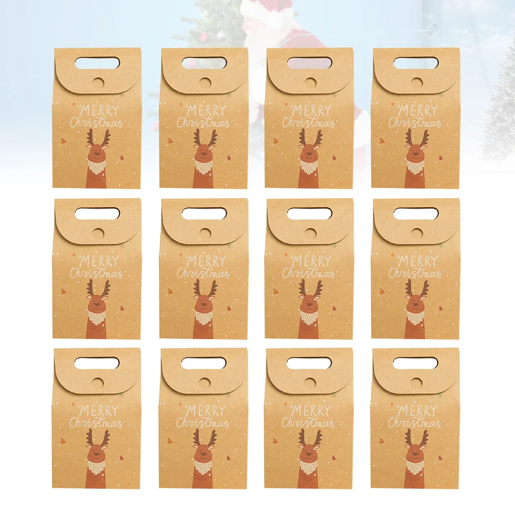 

12PCS Paper Bags Vintage Christmas Kraft Paper Treat Gift Candy Sacks for Biscuits Storage Candy