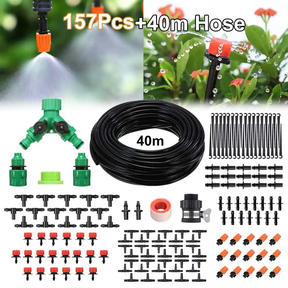 

50M DIY Drip Irrigation System Automatic Watering Garden Hose Micro Drip Watering Kits with Adjustable Drippers 157pcs/set