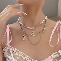 luxury sweet cute rabbit necklaces for women girls niche design sense couple double pearl pendant sweater chain necklace jewelry