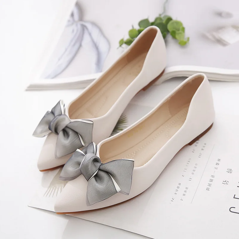 

Women Flats with Bow Black Shoes for Ladies Dressy Comfort Nude Shoes Spring Summer Size35-40 Slipons Bowknot