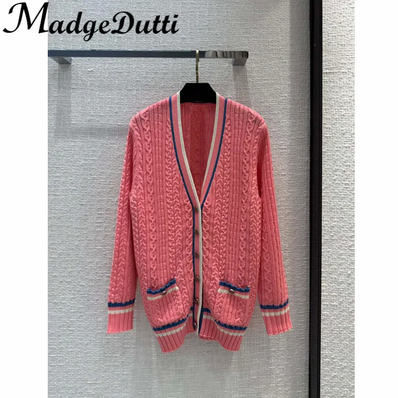 

Женский трикотажный жаккардовый кардиган с V-образным вырезом и металлическими пуговицами