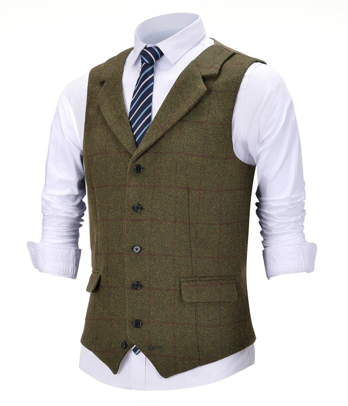 

Herringbone Men's Vests Vintage Plaid Vest Wool Tweed Suit Vest Notch Lapel Waistcoat Groomsmen For Wedding Chaleco Hombre