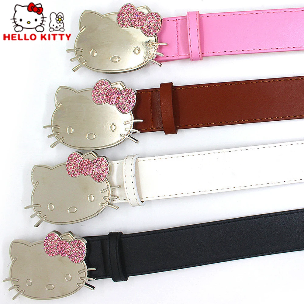 

Kawaii Sanrio Hello Kitty Y2K Belt Anime Trendy New Kt Cat Button Head Belts Fashion Jeans Skirt Accessories Girls Leather Belt