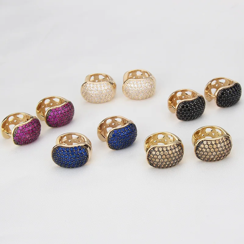 

Minar Charming Colorful CZ Cubic Zirconia Heart Stud Earrings for Women 14K Gold Plated Brass Bean Geometric Statement Earring