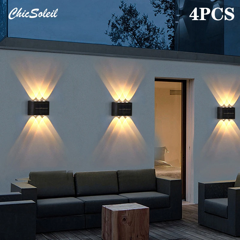 

4pcs Solar Wall Lamps Garden Decoration Smart Outdoor Lights 4/8/12/16LED Waterproof Up and Down Lighting Stair Fence Solar Lamp