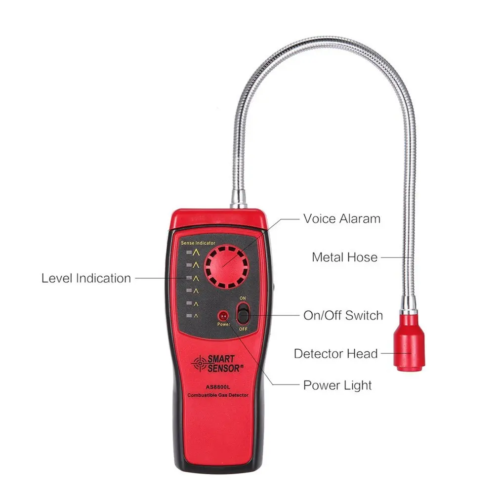 

AS8800L Combustible Gas Detector Flammable Natural Gas Leakage Tester Tool Methane Gas Leak Detector Analyzer SMART SENSOR