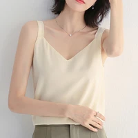 vintage v neck women sexy solid camis summer female loose sleeveless tank tops all match double layer camisole streetwear