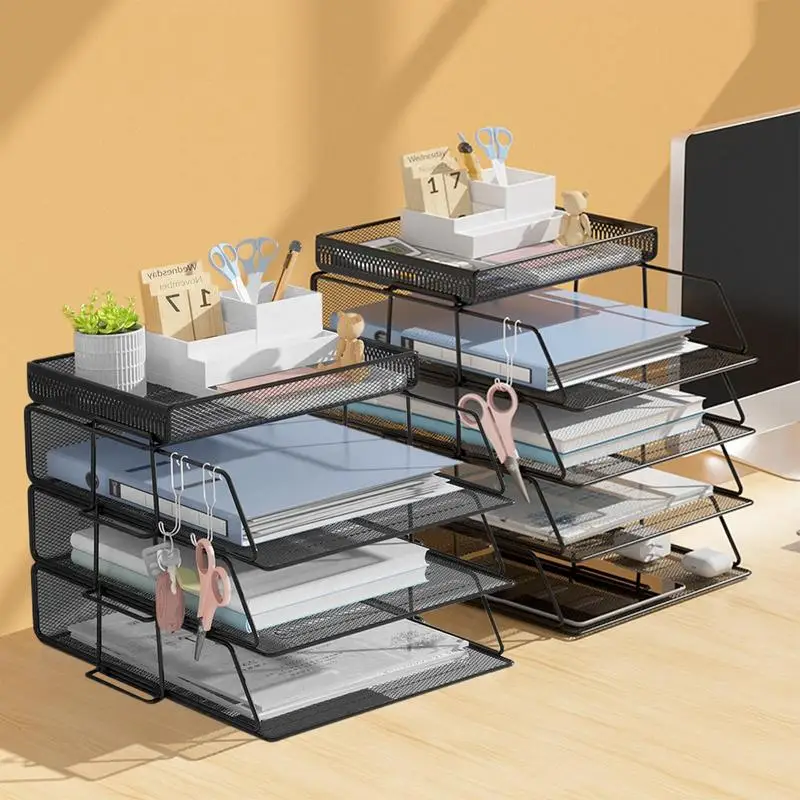 

Document Trays Office Desk Paper Organizer File Holder Document Tray Desk Organizers Space-Saving Removable Metal Mesh File Tray