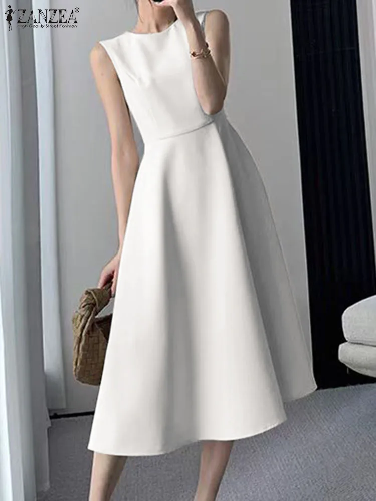 Женское длинное платье без рукавов с круглым вырезом