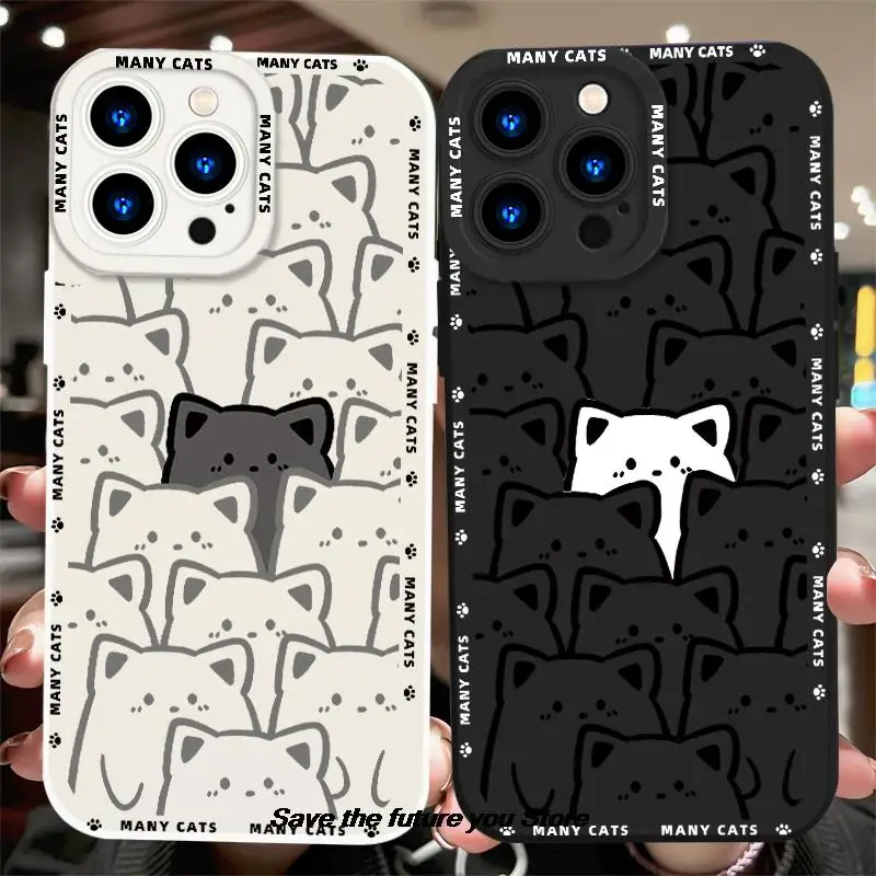 

Cute Cartoon Couple Cat Phone Cover For iPhone11 12 13 14 Pro XS Max X XR 7 8 14 Plus 13Mini Lens anti-fall Soft Silicone bumper